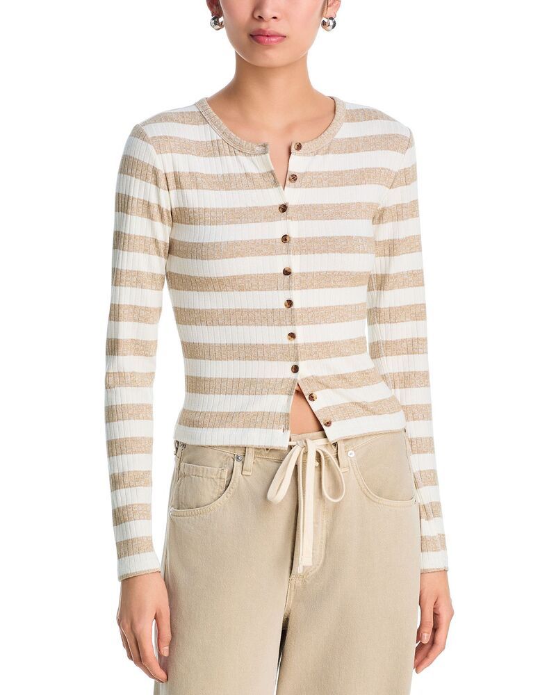 ラグアンドボーン レディース アウター カーディガン ニット rag bone The Knit Wide Rib Stripe Cardigan Toffee ストライプ