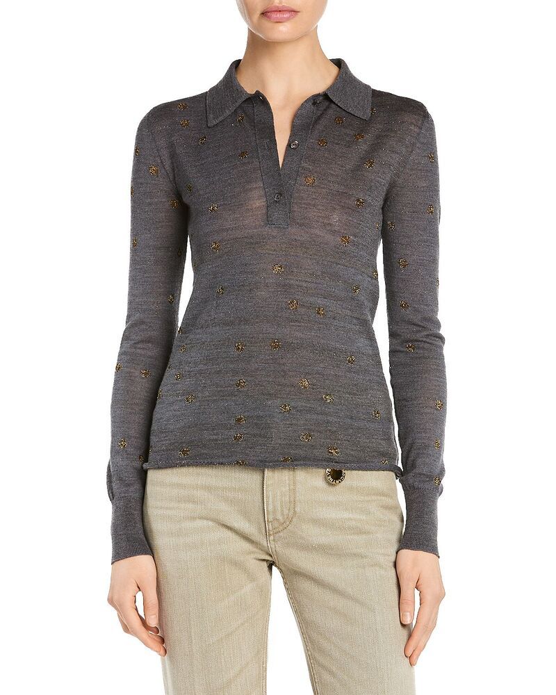 ステラマッカートニー レディース トップス ポロシャツ ドット柄 ドット ニット Stella McCartney Polka Dot Knit Polo Grey Melange グレー