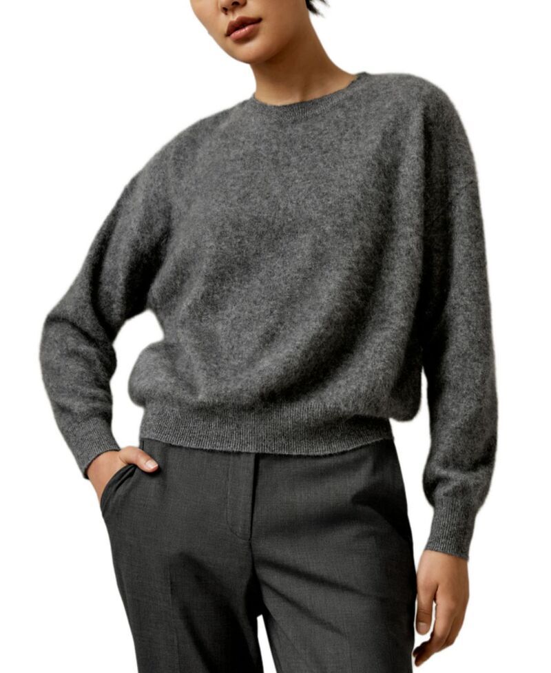 リリーシルク レディース アウター ニット・セーター LILYSILK RelaxedropShoulder Cashmere Sweater Dark Gray グレー