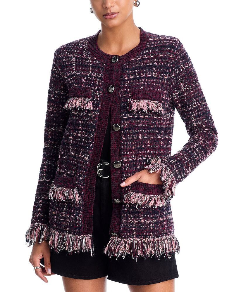 ラジャンス レディース アウター カーディガン セーター フリンジ LAGENCE Kastoria Fringe Trim Cardigan Sweater BlackMalbecMidnight