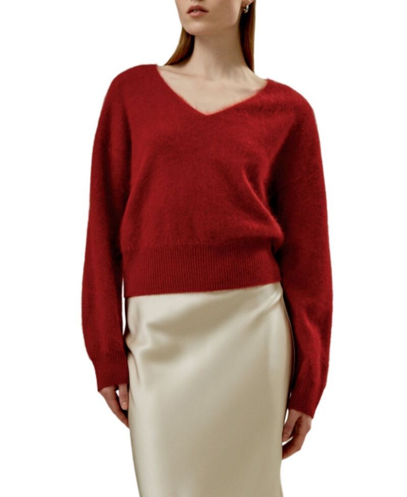 リリーシルク レディース アウター ニット・セーター Vネック LILYSILK Brushed VNeck Cashmere Sweatered レッド