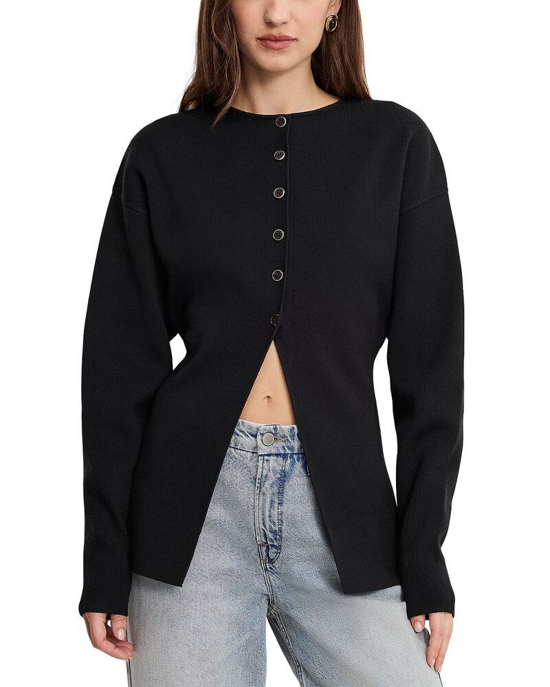 グッドアメリカン レディース アウター カーディガン セーター Good American Exaggerated Sleeve Cardigan Sweater Black001