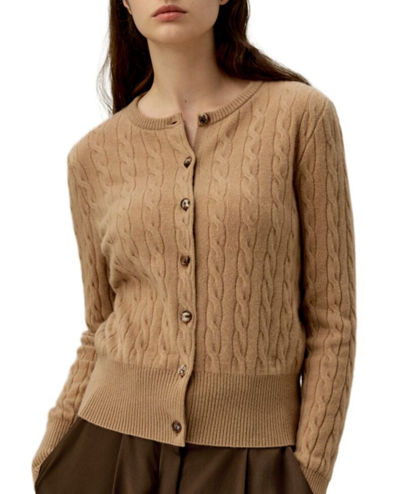 リリーシルク レディース アウター カーディガン ニット LILYSILK Baby Cashmere CableKnit Cardigan Camel キャメル