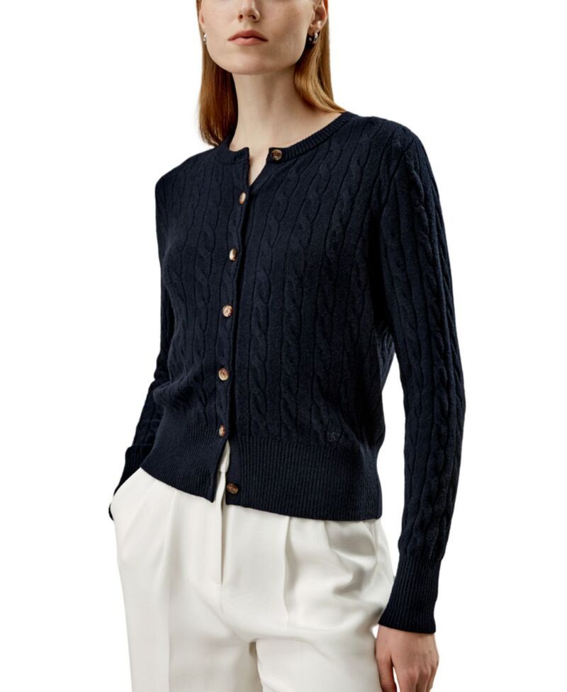 リリーシルク レディース アウター カーディガン ニット LILYSILK Baby Cashmere CableKnit Cardiganavy Blue ネイビー
