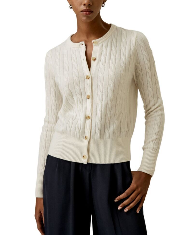 リリーシルク レディース アウター カーディガン ニット LILYSILK Baby Cashmere CableKnit Cardigan White ホワイト