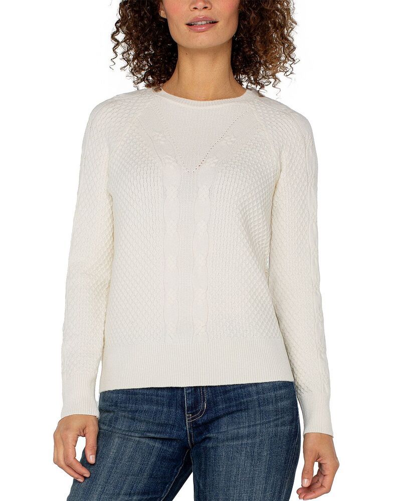 リヴァプール ロサンゼルス レディース アウター ニット・セーター Liverpoolos Angeles Cable Knit Sweater Alabaster