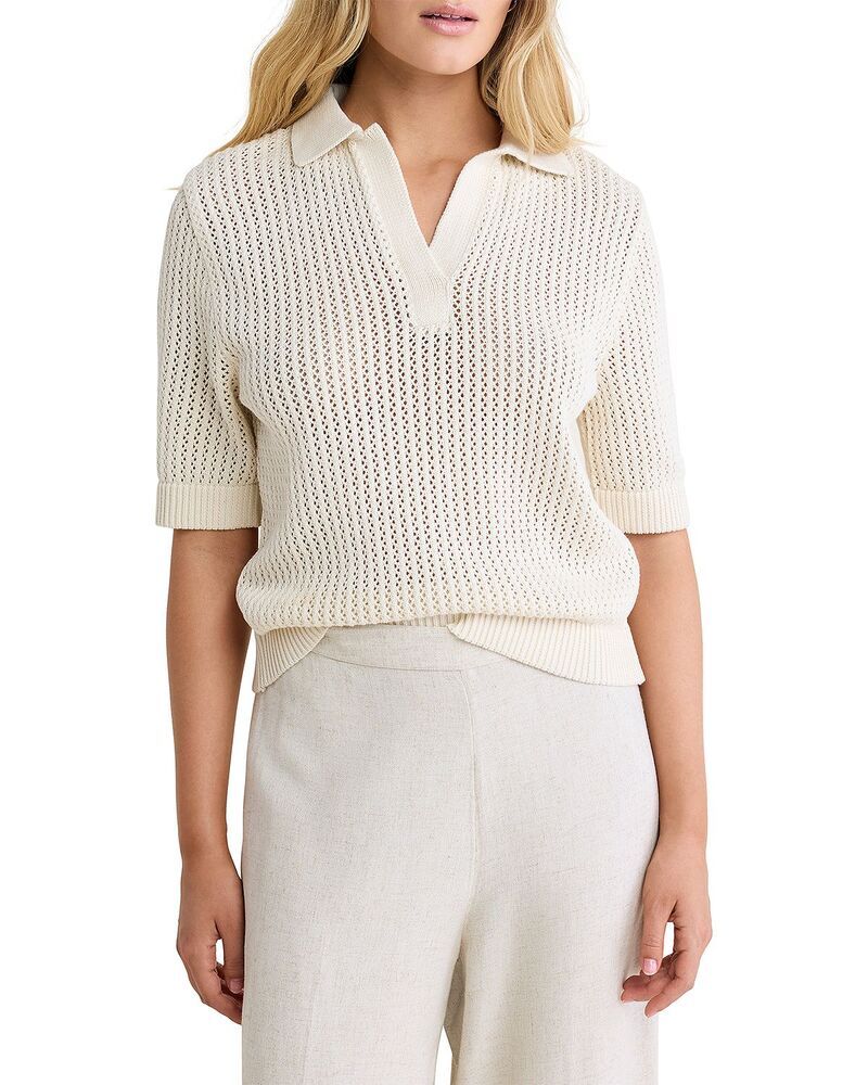ニックプラスゾーイ レディース アウター ニット・セーター ポロシャツ メッシュ NICZOE Mesh Polo Sweater Sand サンド