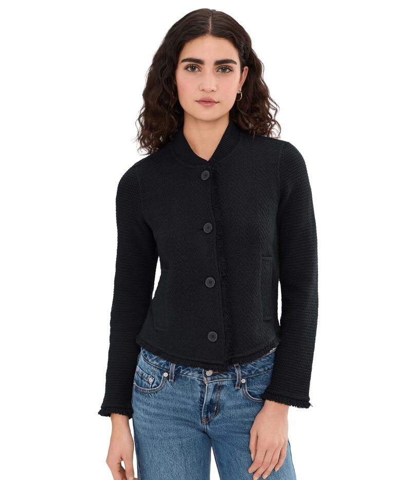 ニックプラスゾーイ レディース アウター コート ニット フリンジャケット NICZOE Fringe Mix Knit Bomber Jacket Black Onyx ブラック