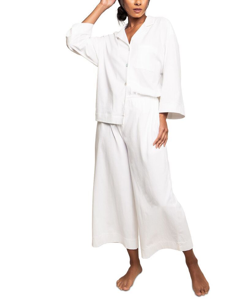 プティットプリュム レディース アンダーウェア ナイトウェア ワイドレッグ コットン Petite Plume Luxe Pima Cotton Wide Leg Pajama Set White ホ