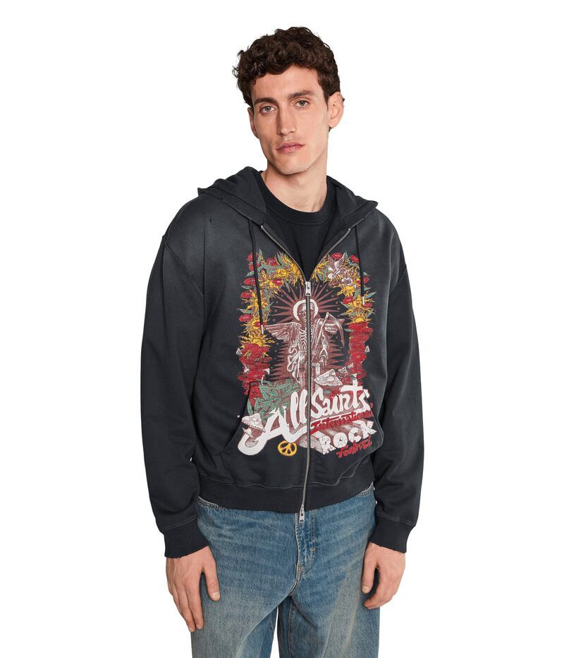 オールセインツ メンズ アウター パーカー・スウェット AllSaints Roque Zip Hoody Washed Black ブラック