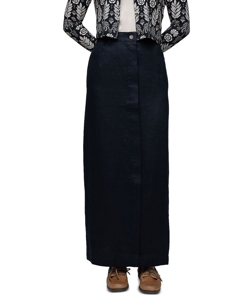 ポイント レディース ボトムスカート リネン Point Linen Sheath Skirt Navy ネイビー