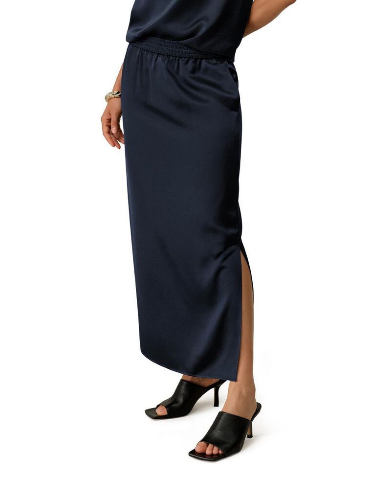 リリーシルク レディース ボトムスカート LILYSILK Washable Silk Charmeuse Pullon Skirt Midnight Blue ブルー