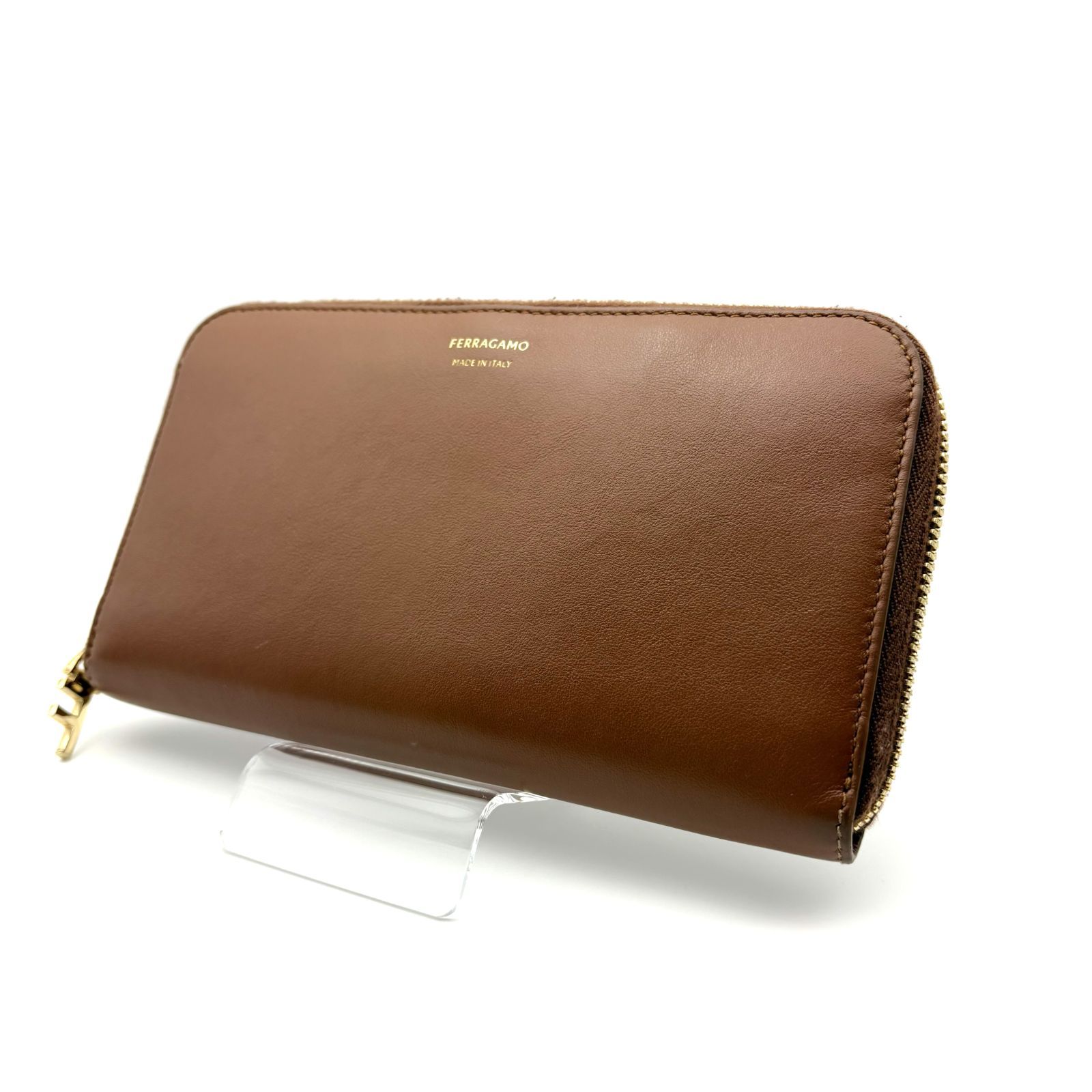 【 美品 】Salvatore Ferragamo　サルバトーレフェラガモ　ラウンドファスナー　長財布　バイカラー　限定モデル　レザー　ブラウン