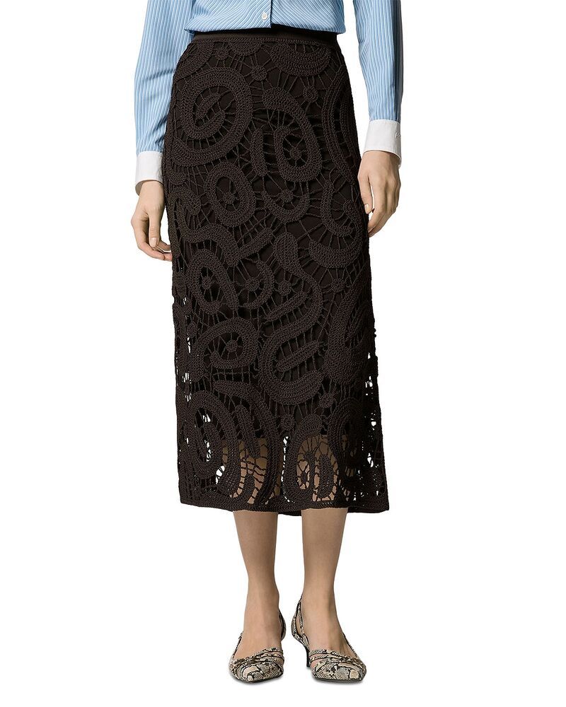 ピンコ レディース ボトムスカート ミディ PINKO Geometricrochet Midi Skirt Java Brown ブラウン
