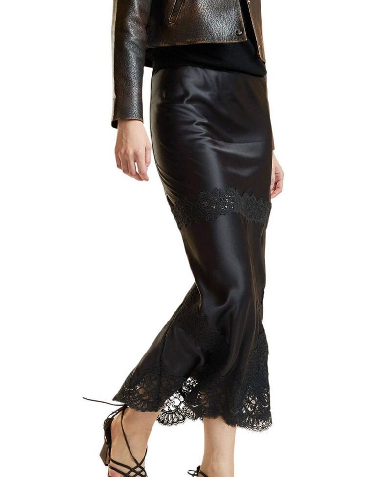 シンシアローレイ レディース ボトムスカート サテン レース Cynthia Rowley Satin Lace Skirt Black ブラック