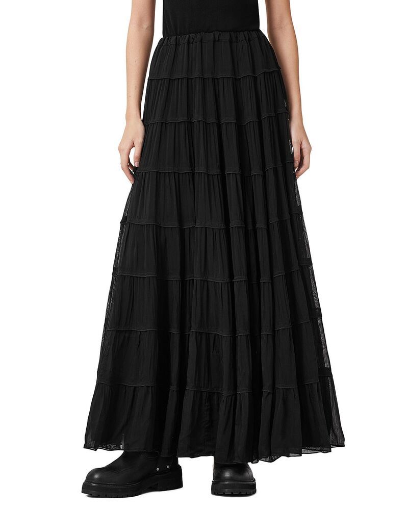 オールセインツ レディース ボトムスカート ティアード マキシ ALLSAINTS Eva Tiered Maxi Skirt Black ブラック