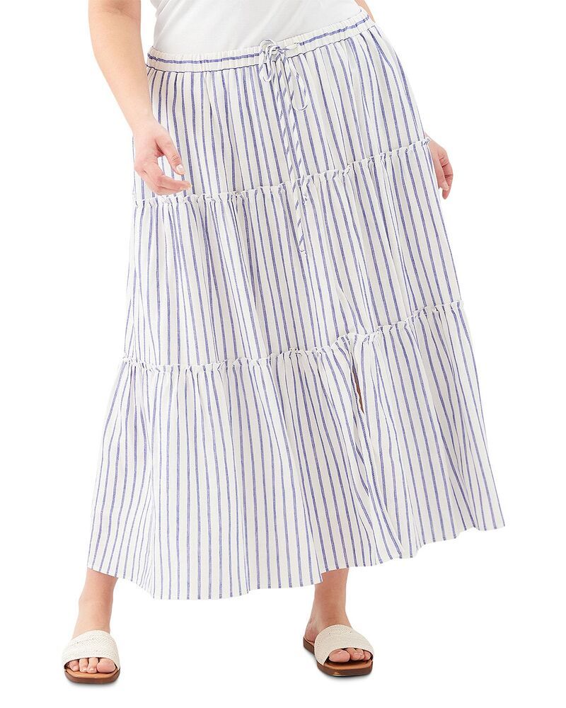 カレンケーン レディース ボトムスカート ティアード プラスサイズ ミディ Karen Kane Plustripe Tiered Midi Skirt Off WhiteBlue オフホワイト