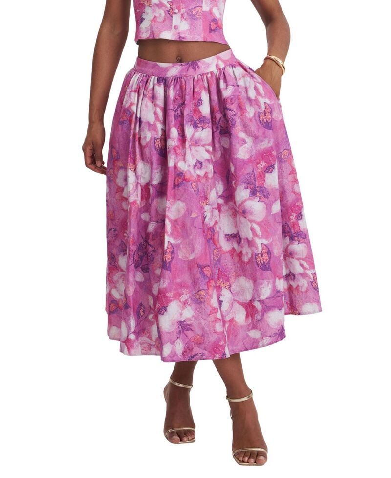 ミスサークル レディース ボトムスカート ミディ リネン ローライズ Miss Circle Xalina Blooming Linen LowRise Midi Skirt Magenta マゼンタ
