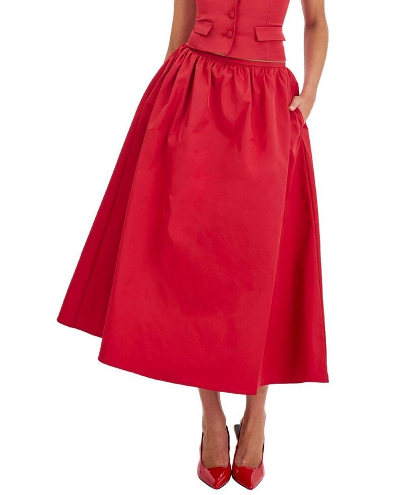 ミスサークル レディース ボトムスカート A ライン ミディ Miss Circle Ursel Gathered ALine Midi Skirt Crimson クリムゾン