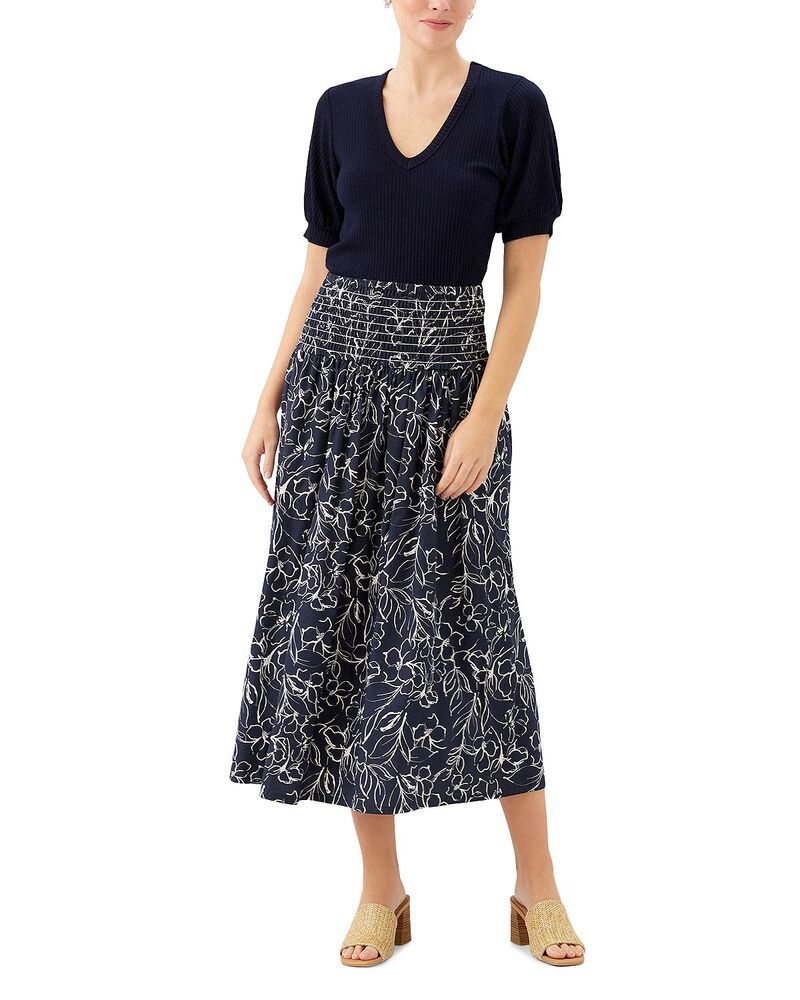 カレンケーン レディース ボトムスカート ミディ シャーリング Karen Kane Smocked Waist Midi Skirt Print