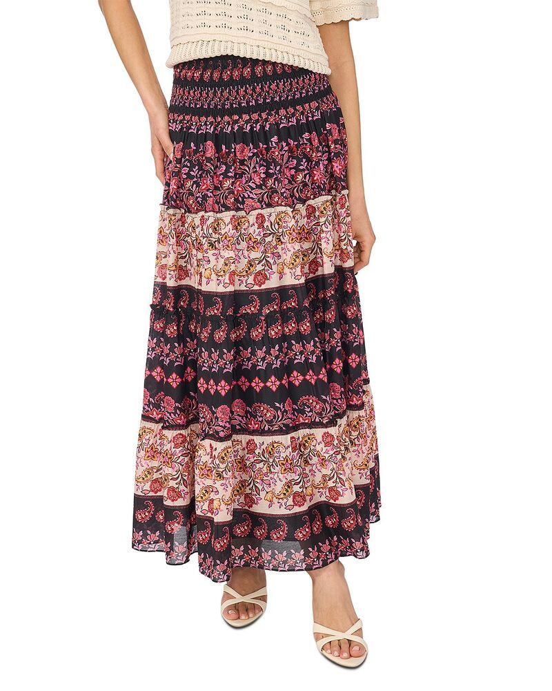 セセ レディース ボトムスカート ティアード マキシ CeCe Tiered Smock Waist Maxi Skirt Rich Black ブラック