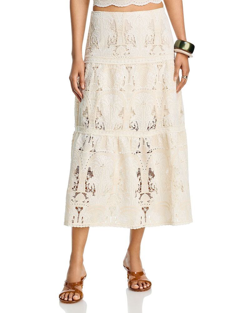 アクア レディース ボトムスカート レース マキシ AQUA Mixed Lace Maxi Skirt Exclusive Ivory アイボリー