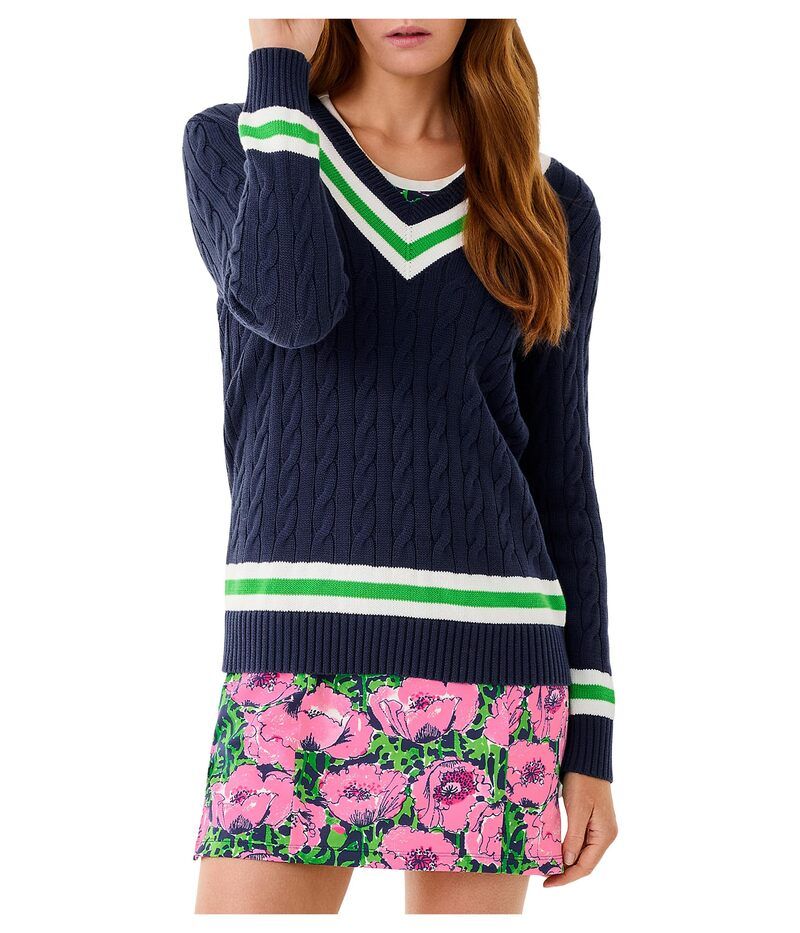 リリーピュリッツァー レディース アウター ニット・セーター Lilly Pulitzer Brockton Sweater Low Tide Navy X Jolie Green ネイビー