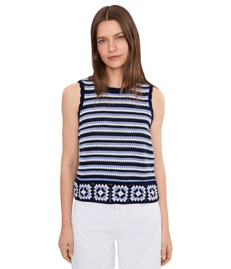 セセ レディース アウター ニット・セーター CeCe Stripped Crochetank Sweater Classic Navy ネイビー