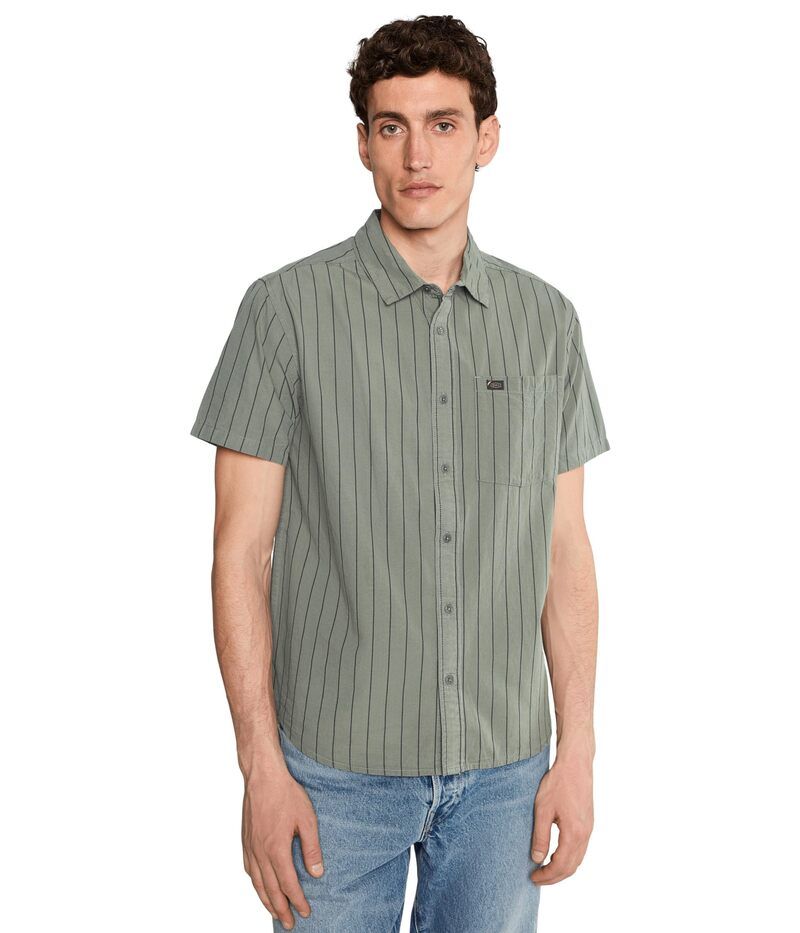 ルーカ メンズ トップス シャツ RVCA Dayshift Workwear Stripe Short Sleeve Sage Leaf セージ