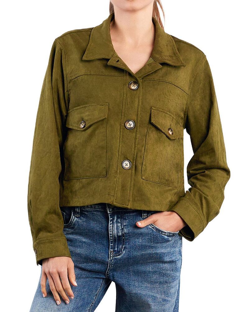 ビリー T レディース アウター ジャケット・ブルゾン スエード Billy T Boxy Faux Suede Jacket Green Pine グリーン