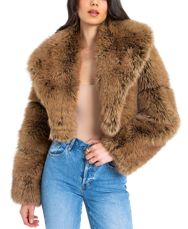 ミスサークル レディース アウター ジャケット・ブルゾン クロップド Miss Circle Yadavi Faux Fur Cropped Jacket Brown ブラウン