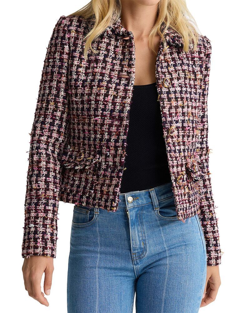 セントジョン レディース アウター ジャケット・ブルゾン ツイード St John Houndstooth Tweed Boxy Jacket Bordeaux Ecru Multi エクリュ