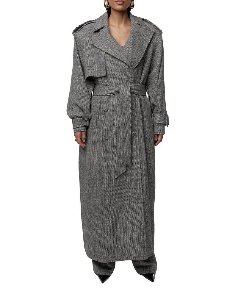 ジェイラックスレーベル レディース アウター コート JLUXLABEL Herringbone Oversized Trench Coat Gray グレー