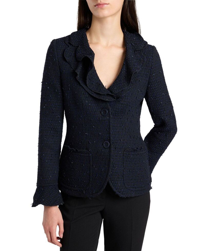 サントレッリ レディース アウター ジャケット・ブルゾン フリル ツイード Santorelli Celeste Ruffle Jacket in Luxury Tonal Tweed Midnigh