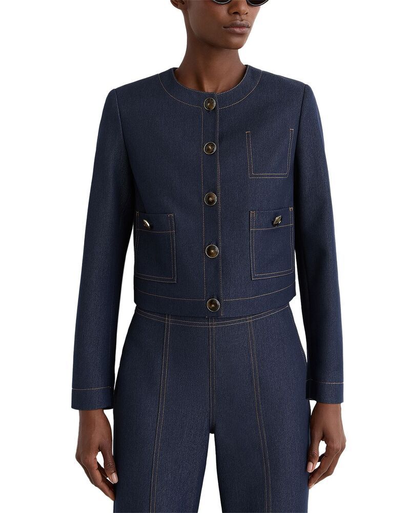 レイス レディース アウター ジャケット・ブルゾン クロップド デニム REISS Edie Denim Look Cropped Jacket Dark Blue ブルー