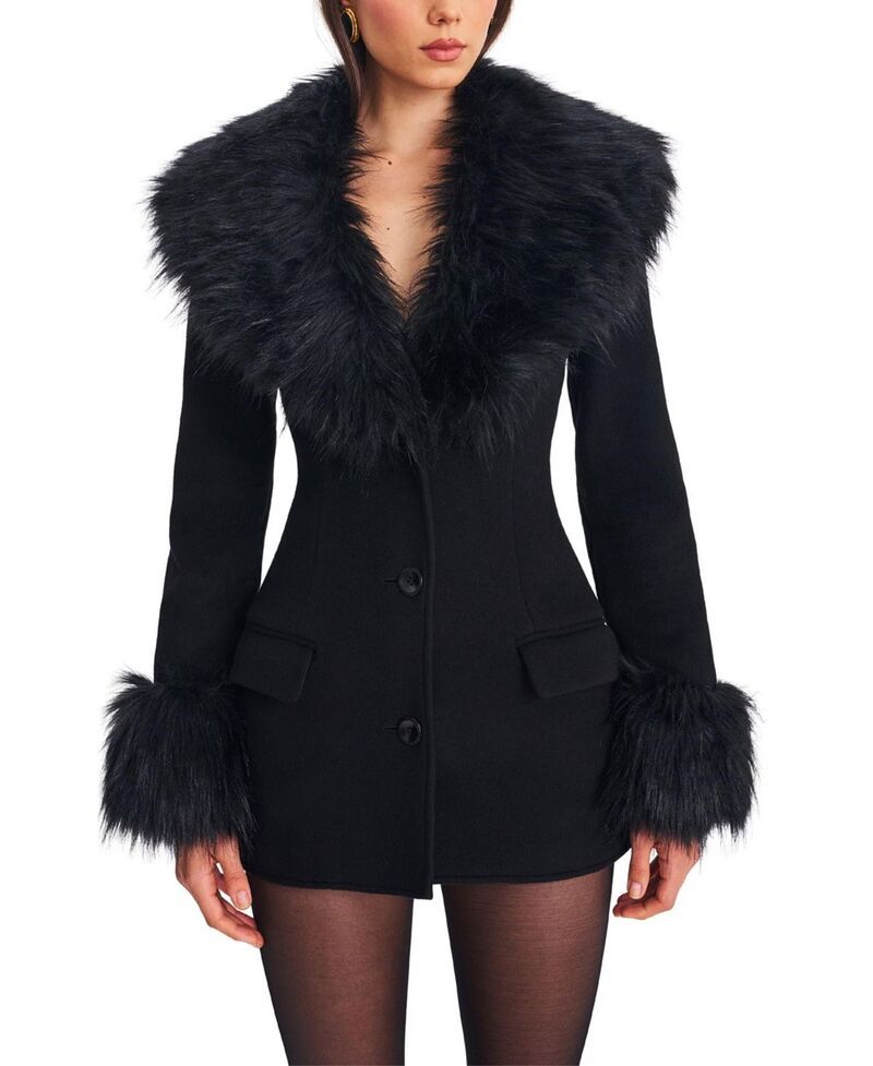 ミスサークル レディース アウター コート ミニ ウール Miss Circle Hailee Wool Blend Mini Coat with Removable Fur Lapel Black