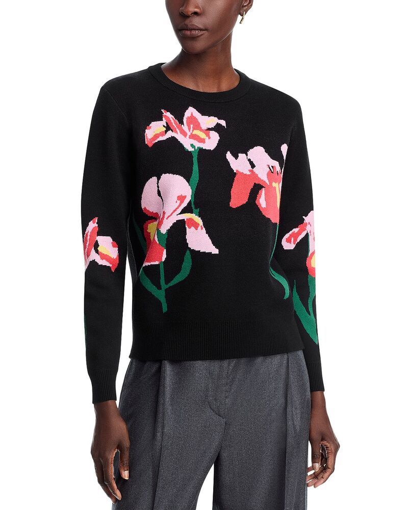 ティー・タハリ レディース アウター ニット・セーター クルーネック Tahari Long Sleeved Flower Jacquard Crewneck Pullover Sweater Bla