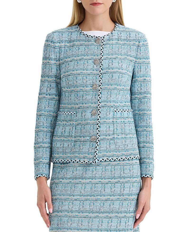 ミンウォン レディース アウター ジャケット・ブルゾン ツイード ニット Ming Wang Braided Trim Tweed Knit Jacket SereneNebulaLimestoneB