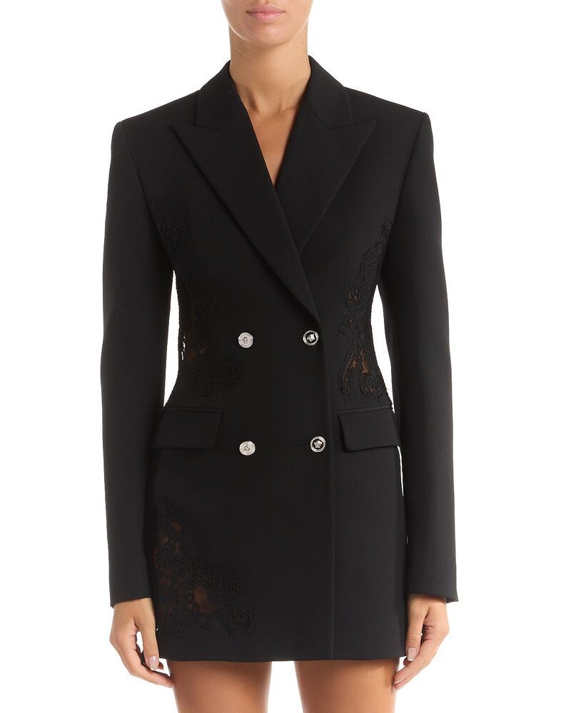 ヴェルサーチ レディース アウター ジャケット・ブルゾン レーストリム ウール ブレザー レース Versace Lace Trim Wool Blazer Black ブラック