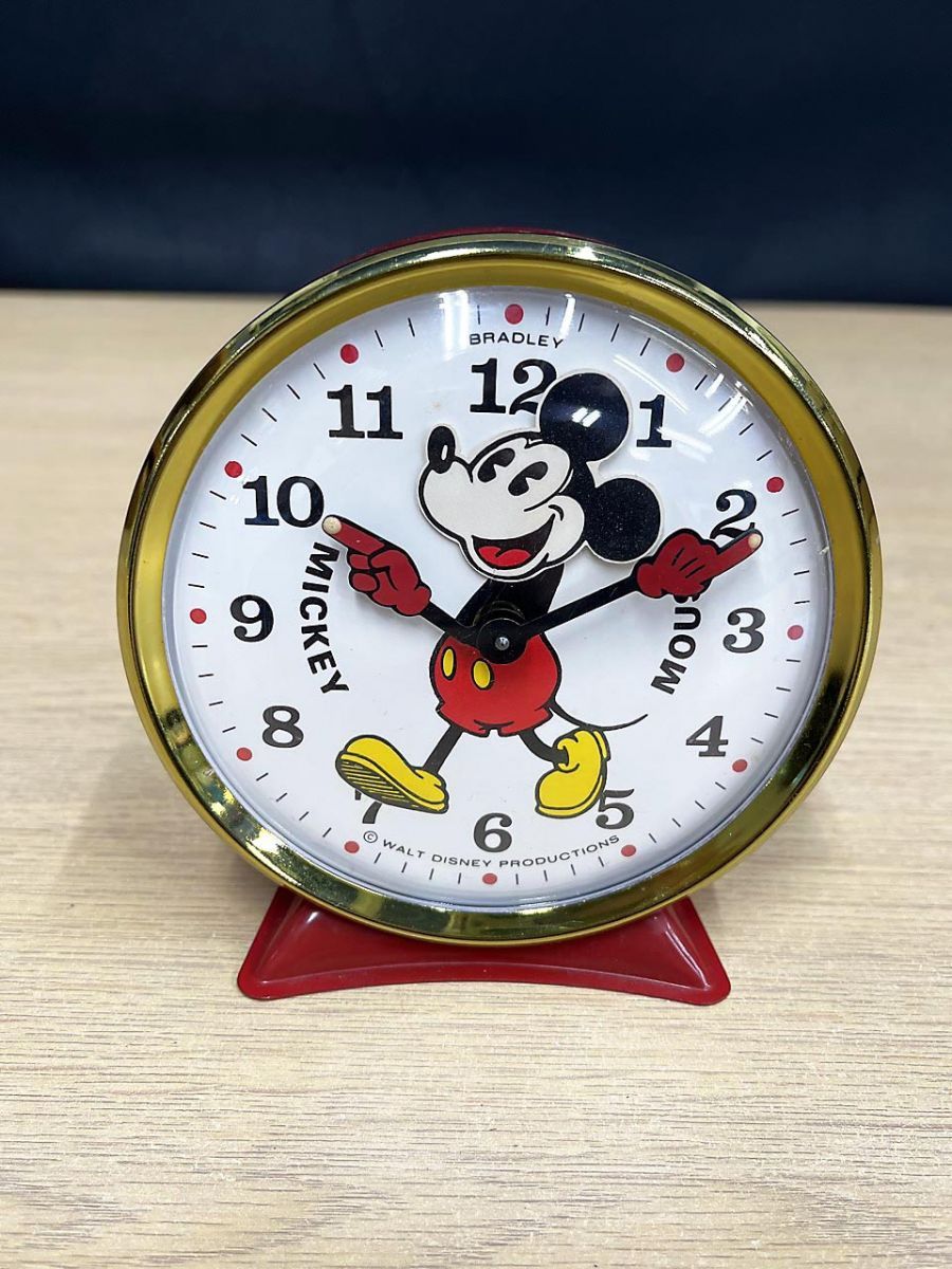 BRADLEY ブラッドレイ MICKEY MOUSE ミッキーマウス 目覚まし時計 手巻き 首振り ヴィンテージ 高さ約11.5cm ※記入あり★