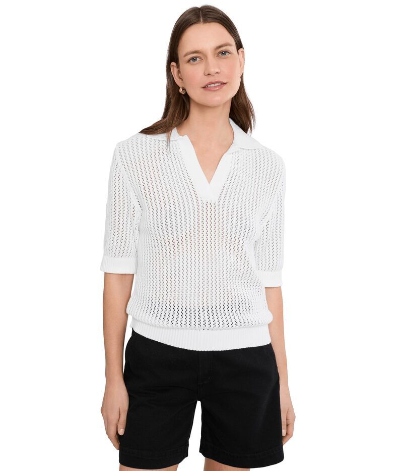 ニックプラスゾーイ レディース アウター ニット・セーター ポロシャツ メッシュ Niczoe Mesh Polo Sweater Paper White ホワイト