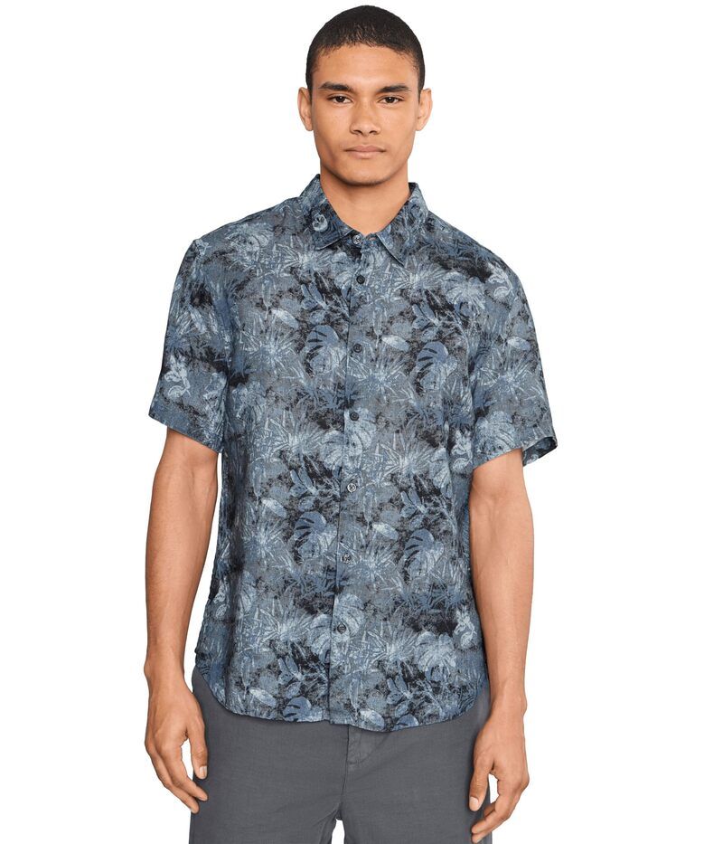 ジョンバルベイトス メンズ トップス シャツ John Varvatosean Short Sleeve French Placket Shirt W780f26 Steel Blue ブルー