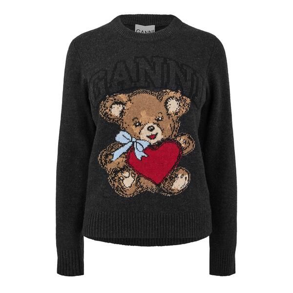 ガニー レディース アウター カーディガン クルーネック ニット Ganni Womens Knitted Crew Neck Jumper Black ブラック