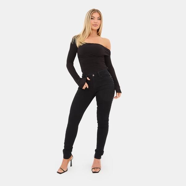 アイソウイットファースト レディース ボトムス デニムパンツ コットン ジーンズ I Saw It First Womenside Studded High Waisted Cotton Skinny