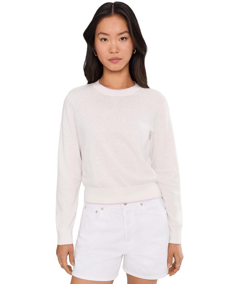 リラピー レディース アウター ニット・セーター クルーネック Lilla Picot Edge Crewneck Sweater White Linen ホワイト