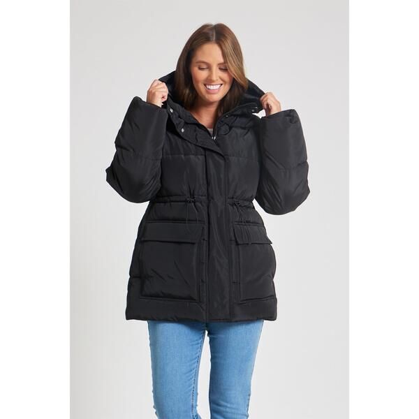 ビー ユー レディース アウター コート Be You Drawstring Short Padded Coat BLACK ブラック