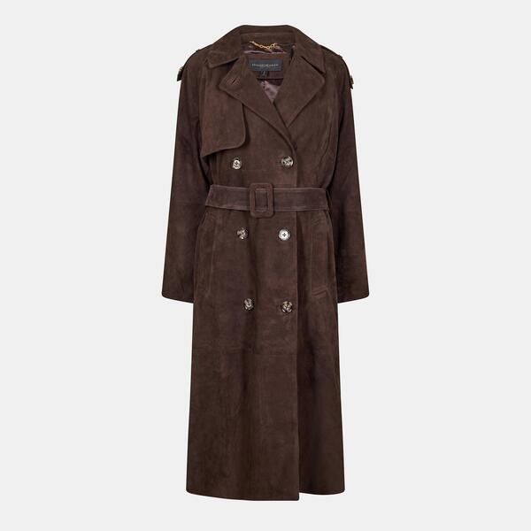 ダナキャラン レディース アウター ジャケット・ブルゾン スエード コート Donna Karan Womensuede Trench Coat Chocolate Brown ブラウン