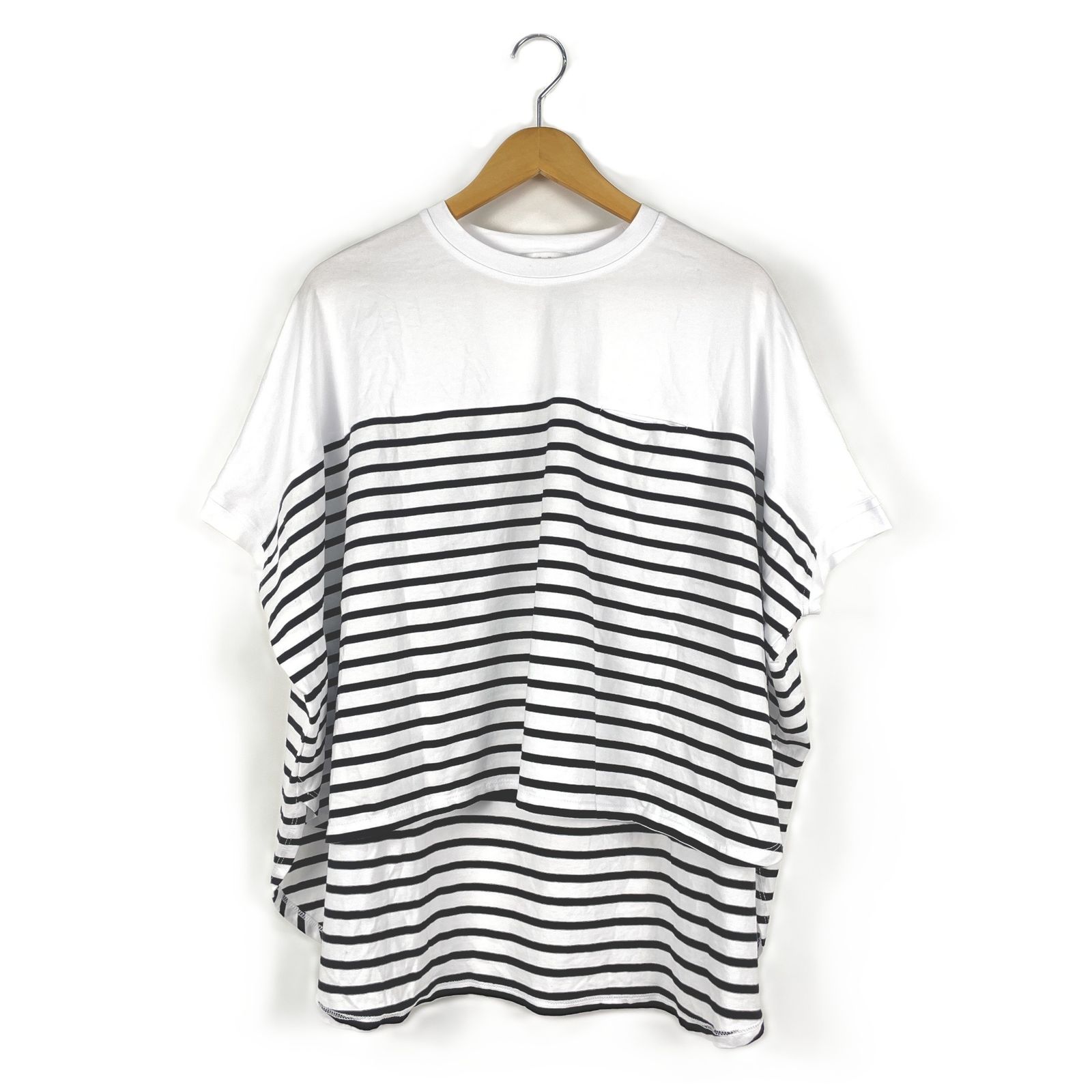 BEARDSLEY　ビアズリー　BEZ1051606A0003　切り替えユルTee　Tシャツ　Fサイズ　ボーダー柄　ホワイト/ブラック