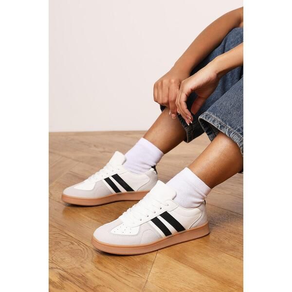 ホエアズザットフロム レディース シューズ スニーカー レース Wheres That From Classic Retro lace up trainer with black stripes Wh