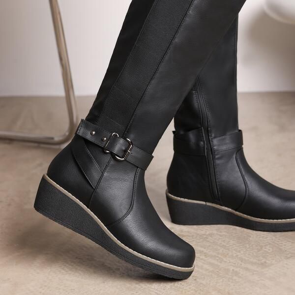 ホエアズザットフロム レディース シューズ ブーツ・レインブーツ Wheres That From Wheres Knee High Wedge Boots With Strap And Buckle